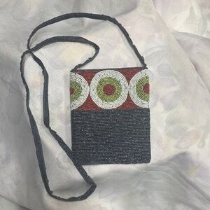Stylish Beaded Crossbody Bag - Black, white, Red, Green